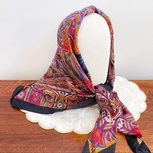 Vtg Echo Black Border Paisley Classic Silk Scarf